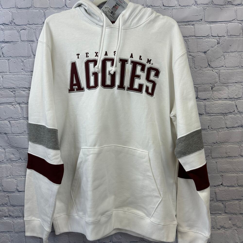 Texas A&M Aggies Hoodie Sweatshirt Champion White Size Large Men's 12th Man
